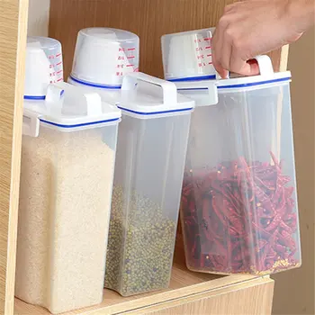 

Portable Size Transparent Plastic Kitchen Food Cereal Container Grain Storage Case Bean Bin Rice Storage Box