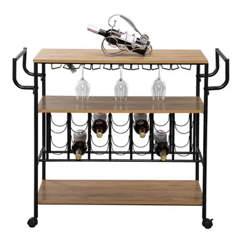 

Industrial Bar Cart With Wine Rack And Glass Holder Metal Serving Cart Kitchen Storage Cart Wood Table Serving Trolley 3 Shelves