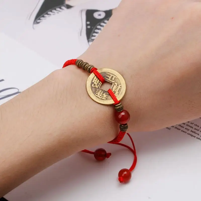 Фэн Шуй I Ching древняя монета Каббала Красная струна притягивает удачу богатство браслеты для женщин и мужчин унисекс ювелирный браслет подарок