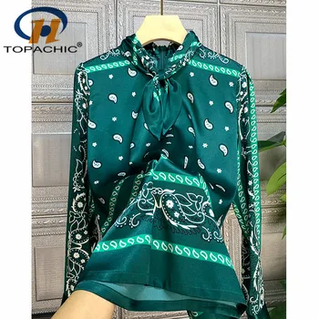 

12.13 Women New Silk Shirt Temperament Bow Collar Print Pattern Long sleeve Blouse