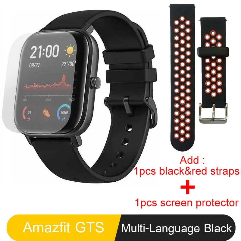 Add BlackRed Strap Новые Amazfit GTS глобальная версия Смарт часы Huami Открытый gps позиционирования бег сердечного ритма 5ATM водонепроницаемый смарт часы - Цвет: Add BlackRed Strap