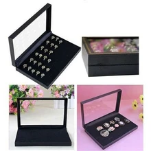

New Organizer Box Velvet Jewelry Ring Display Organizer Case Tray Holder Earring Storage Box Transparent Lid High Quality