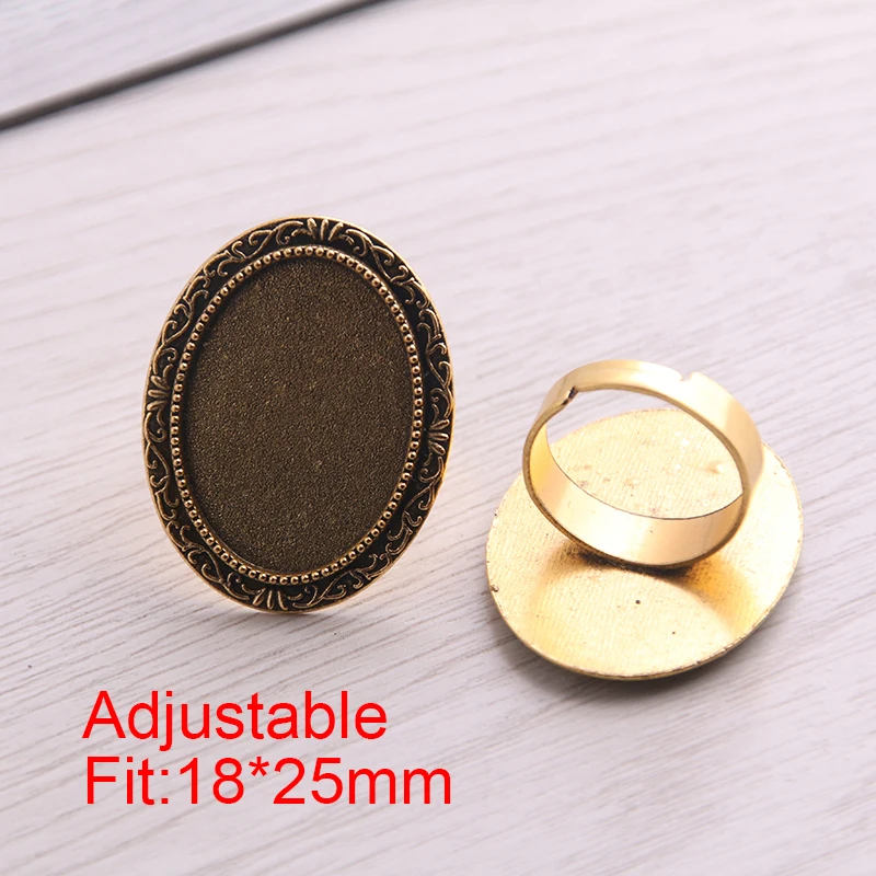 Sweet Bell 10pcs Antique Gold Metal Zinc Alloy Adjustable Ring Blanks 25*31mm (Fit 18*25mmDia) Oval Cabochon Rings Settings | Украшения и