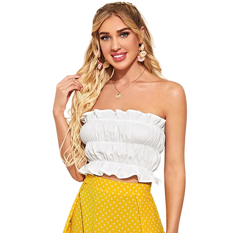 strapless ruffle crop top