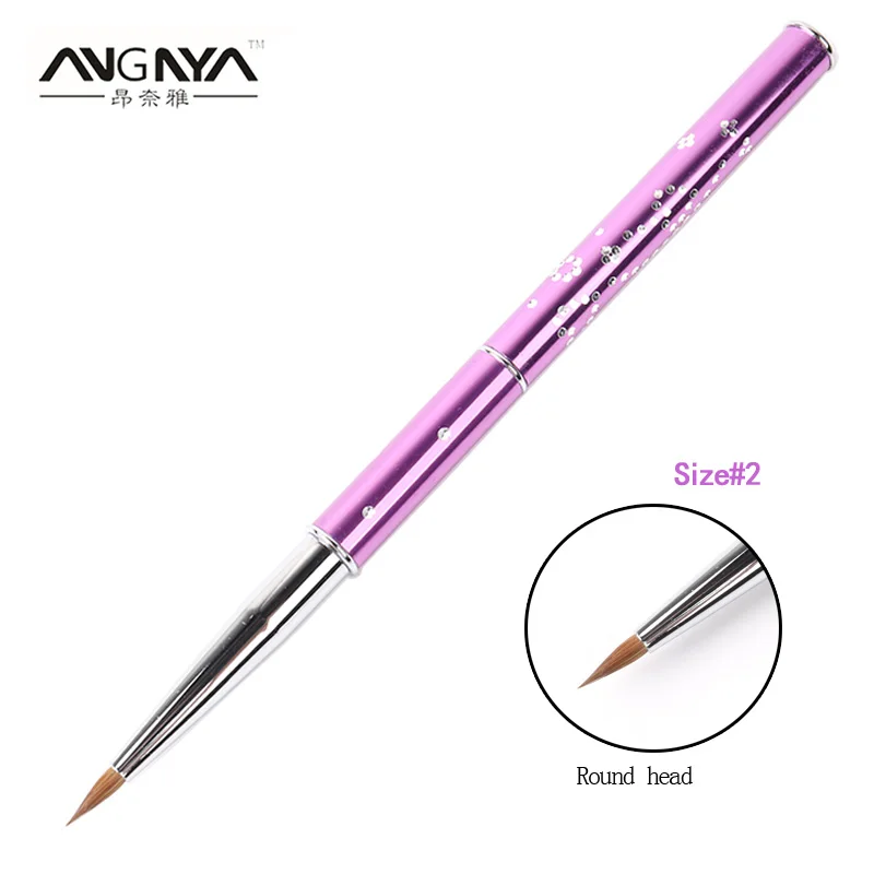 ANGNYA 10Pcs Nail Art No.2 Purple Acrylic Brush Liquid Powder Carving Builder Pen Kolinsky Sable Flower Painting Manicure Tool | Красота и