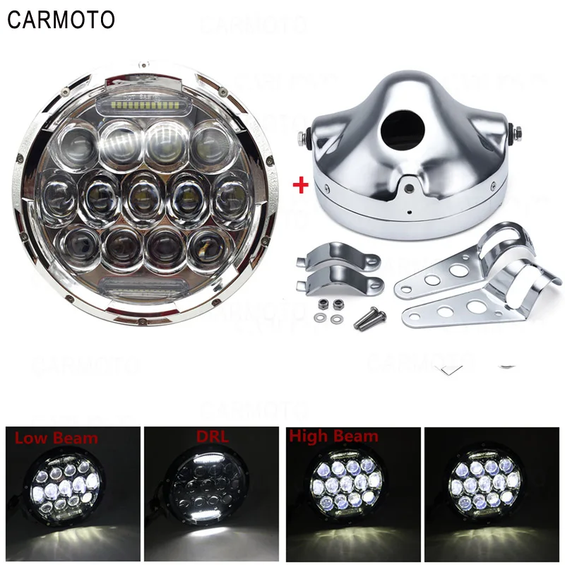 1pcs 7 Inch DOT SAE E9 Motorcycle Headlamp with angle eye Led Headlight 7inch housing bucket trim ring for Touring Electra Glide - Цвет: Белый