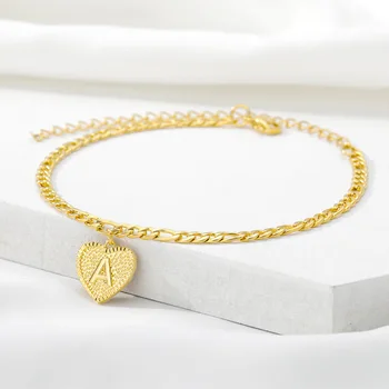 

1PC Charm A-Z 26 Initials Pendant Letter Peach Hearts Anklet For Women Girls Fashion Gold Color Foot Chain Drop Dangle Jewelry