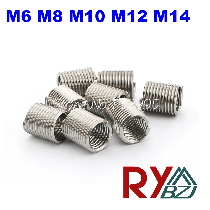 50pcs/lot M6,M8,M10,M12,M14*1.0*1D/1.5D/2D/2.5D/3D Wire Thread Insert/Screw Bushing/Thread Repair/DIN8140/Stainless Steel