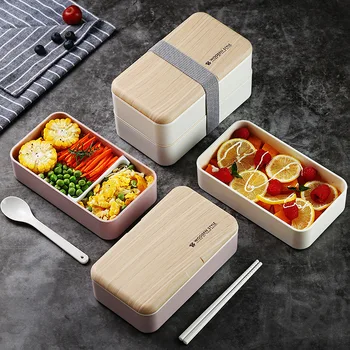 

KitchenAce Portable Food Grade Plastic Double-deck Bento Box Thermal Lunch Box Office Picnic Travel Leakproof Thermos Mess Tin