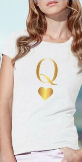 Women 2 King queen/футболка с надписью «сердце» для влюбленных; Повседневная футболка с короткими рукавами и круглым вырезом; Свободная Женская футболка; топы; Camisetas Mujer - Цвет: Women 2
