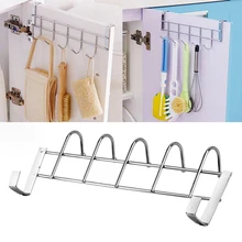  Multifunctional Bathroom Kitchen Hat Towel Bag Stainless Steel Metal Hanger Over Door Hanging Rack Holder Five Hooks 