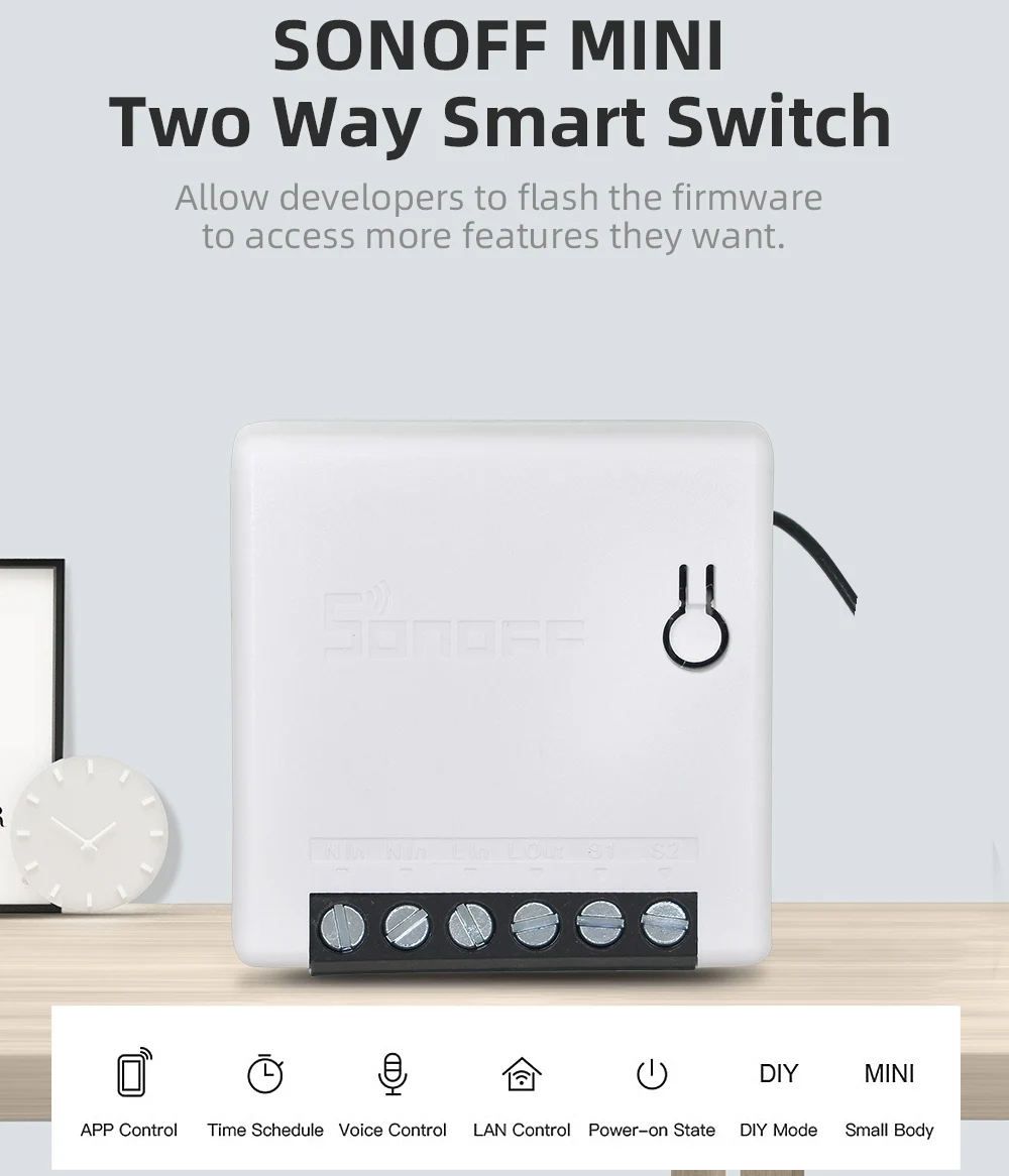  ITEAD SONOFF MINI DIY Smart Switch Two Way WIFI/LAN/APP/Voice Remote Control Work with External Lig - 4000060915796