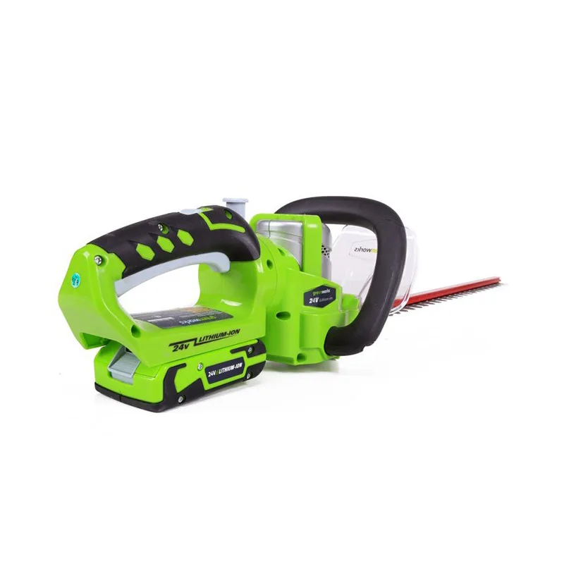 Кусторез аккумуляторный Greenworks G24HT57 24V (совместим с Li-Ion аккумуляторами 24V, длина режущего полотна 570 мм, ширина захвата 18 мм, скорость холостого хода 1400 об/мин, малый вес, антивибрационная система, в комплект не входит аккумулятор и зарядн