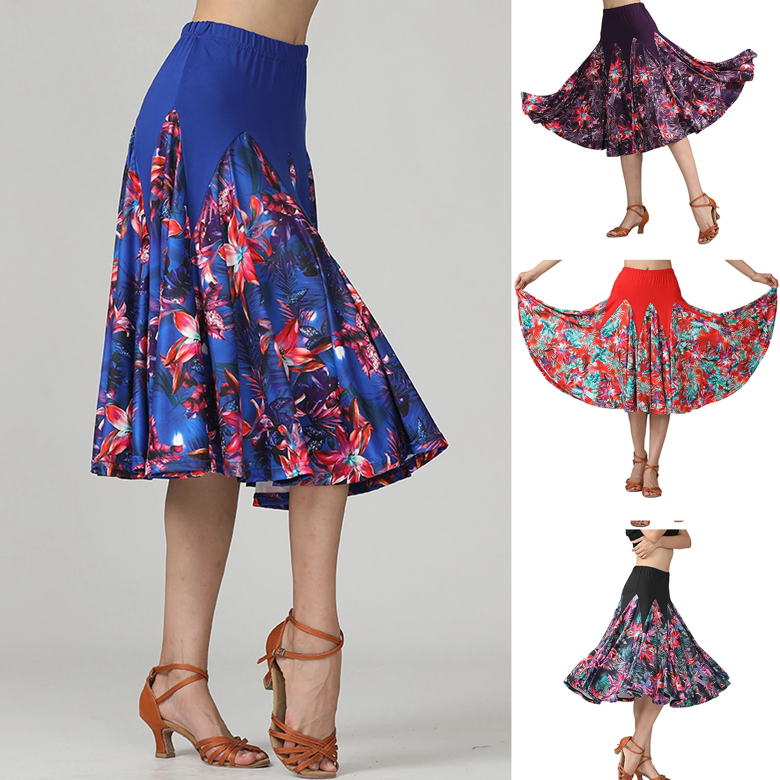 

Elegant Womens Latin Ballroom Dancing Skirt Waltz Dance Party Long Swing Skirt Dress