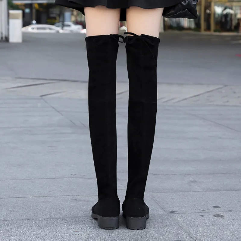 Зимние Сапоги выше колена, женские эластичные тканевые чулки с эластичным бортом, женская обувь, длинные сапоги, Bota Feminina Zapatos De Mujer, размер 35-41