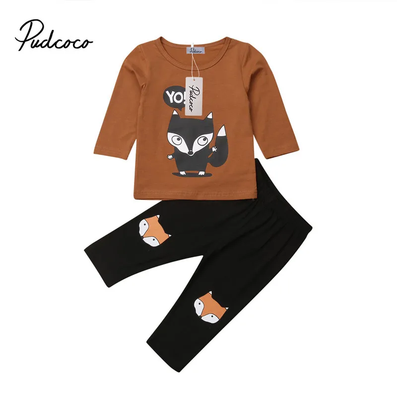  pudcoco Children Animal Clothing set cotton Casual Long Sleeve T-shirt Pants bebe Outfit Kid Girl B