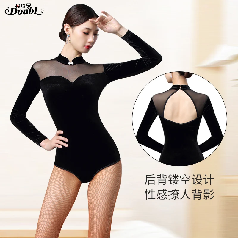DOUBL Body Training Women's Dress Jumpsuits Set Velvet Dance Martial Arts Dress Dance Gymnastics Etiquette Black Competition