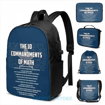 

The 10 Commandments Of Math - Funny Mathematics Pun Gift USB Charge Backpack men School bags Cosmetic bag Travel laptop bag