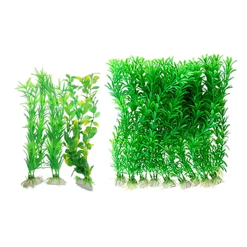 

3 Pcs Aquarium Fish Tank Yellow Green Plastic Artificial Plants 13.8 inch Height & 10x Green