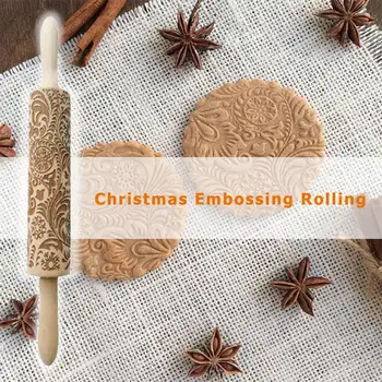 

Christmas Embossing Rolling Pin Baking Cookies Noodle Biscuit Fondant Cake Dough Engraved Roller Snowflake Wooden Sticks