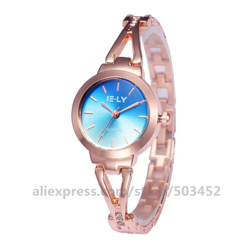100 шт./лот, E-LY, 065, модные женские часы-браслет, минимализм, стразы, шпилька, шкала, наручные часы для дам, подарочные часы - Цвет: rose gold blue