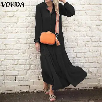 

Maternity Maxi Dress 2020 VONDA Casual Ruffle Long Sleeve Party Dresses Bohemian Vestidos Sexy V Neck Solid Party Pregnancy Robe