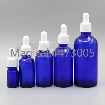 

2/10pcs 5ml 10ml 15ml 20ml 30ml 50ml 100ml Empty Blue Glass Essential Oil Dropper Bottle with White PP Dropping Cover & Pipette