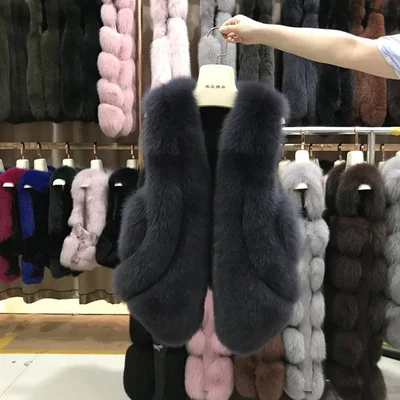 MLHXFUR натуральным лисьим мехом меховой жилет пальто; Верхняя одежда; куртка одежда пальто без рукавов Топ Природа дамы для женщин; Большие размеры на заказ