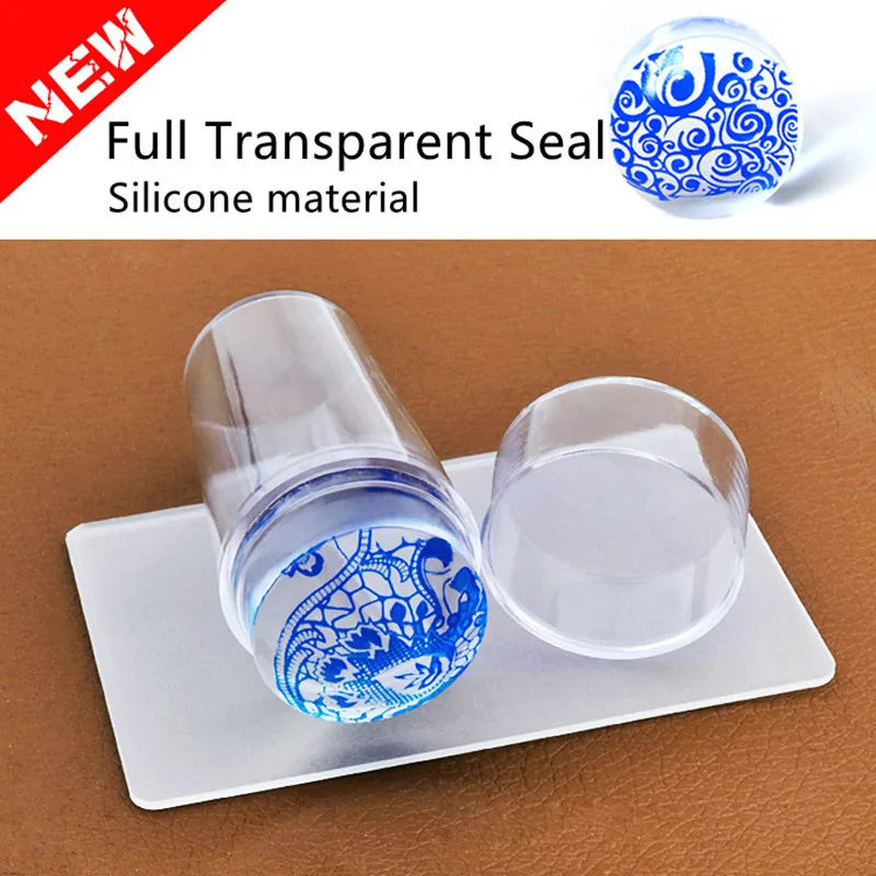 

Nail Art Templates Pure Clear Jelly Silicone nail stamping plates Scraper with Cap Transparent 2.8cm Nail Stamp Nail Art