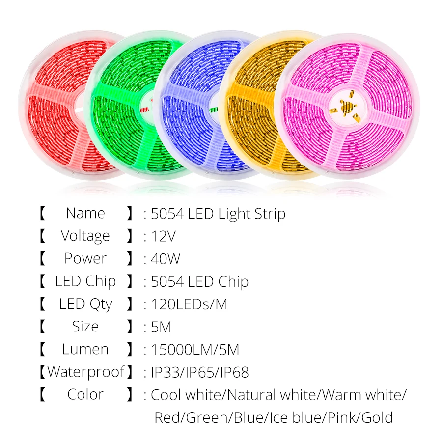 5054 12V 5M 40W 120 LEDs/M свет с водонепроницаемой лентой DC12V Яркий белый/теплый белый/голубой лед/красный/зеленый/синий/натуральный-белый