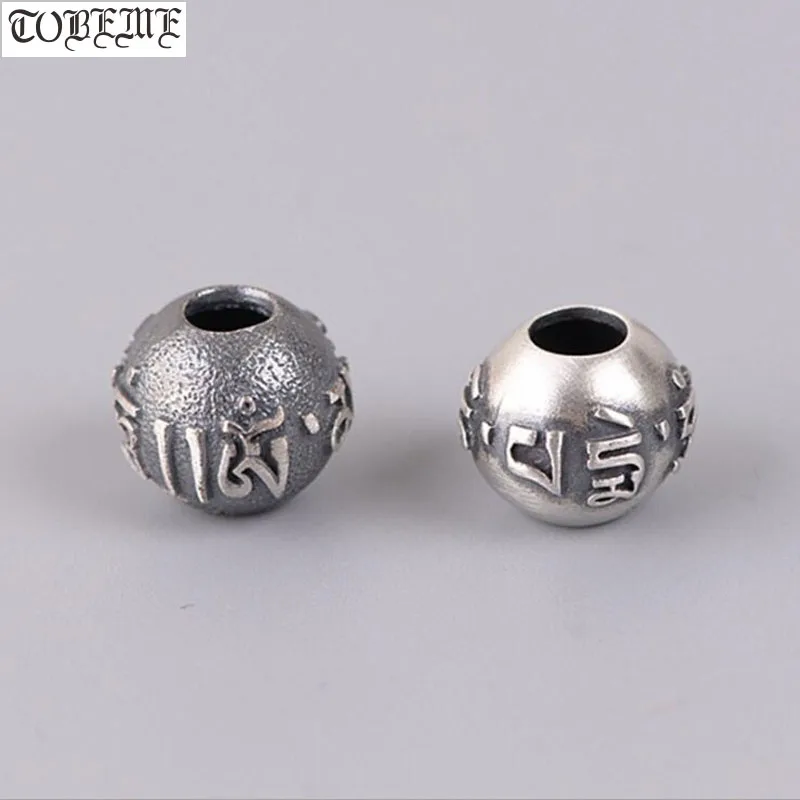 

100% 925 Silver Tibetan Beads 925 Sterling Tibetan Six Words Beads Buddhist OM Mantra Loose Beads DIY Bracelet Jewelry Findings