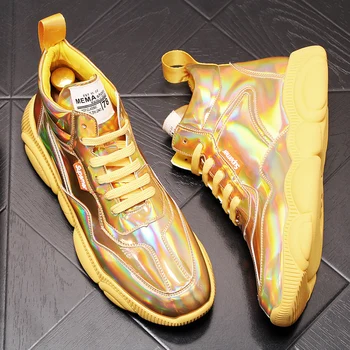 

British Fashion Men's High Top Board Shoes Casual Shoes Fashion Lace Up Chunky Sneakers for Male Flats Brand Design Footwear