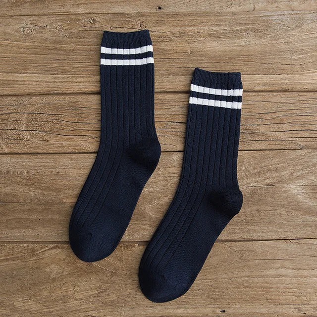 Japanese Loose Socks High School Girls Harajuku Socks Solid Colors Needles Knitting Striped Cotton Socks Women yellow blue black Y01-6