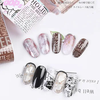 

10pcs/box Newspaper Nail Foil Transfer Sticker Letters Ticket Map Decal Starry Paper Lacquer Wrap Decoration
