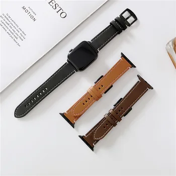 

Luxury Genuine Leather Band Loop Strap For Apple Watch 4 3 2 1 38mm 40mm , Stitching Leather Watch Band for iwatch 5 44mm 42mm