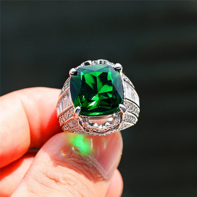 男性と女性のための大きな緑色の石の婚約指輪,大きなクリスタル ...