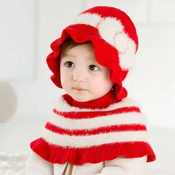 

Princess Sweet Baby Winter Keep Warm Bowknot Hat and Scarf Set 4 Colors Toddler Crochet Knitting Lovely Caps For 8-36 Months