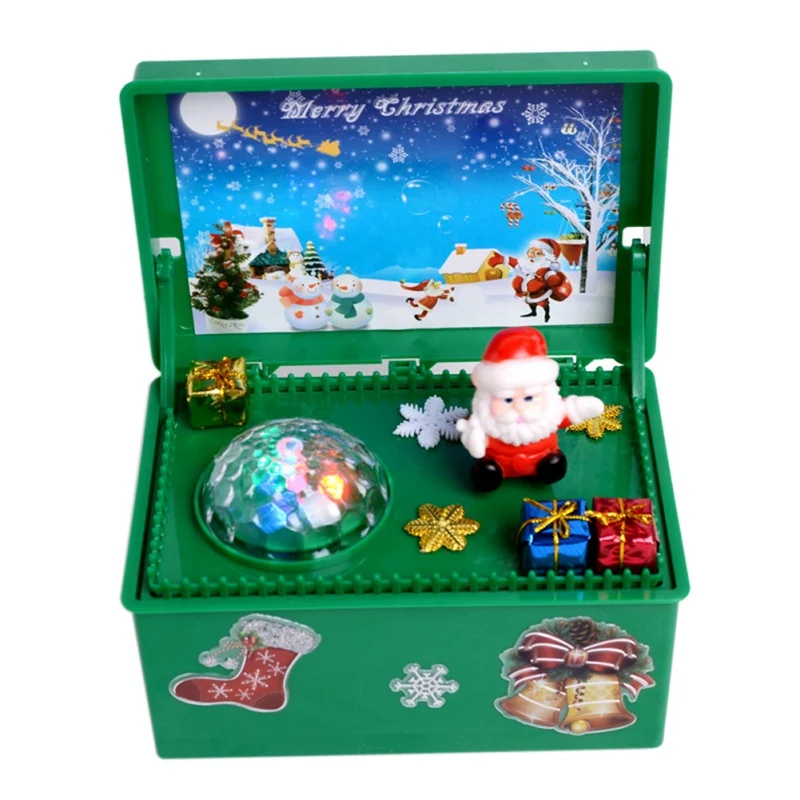Большая Рождественская музыкальная шкатулка светящаяся в темноте со снежным шаром Санта Клаус пластиковая музыкальная шкатулка Рождественский подарок для детской игрушки - Цвет: Зеленый