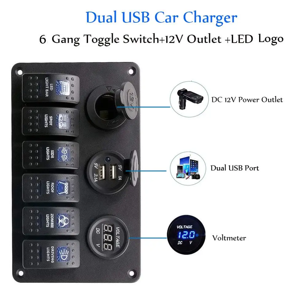 Panel de interruptor 12V interruptor Toggl Panel con voltímetro USB  Cargador de coche y botón de inicio - China Carrito de golf interruptor de  llave de panel interruptor USB, interruptor de Mictuning