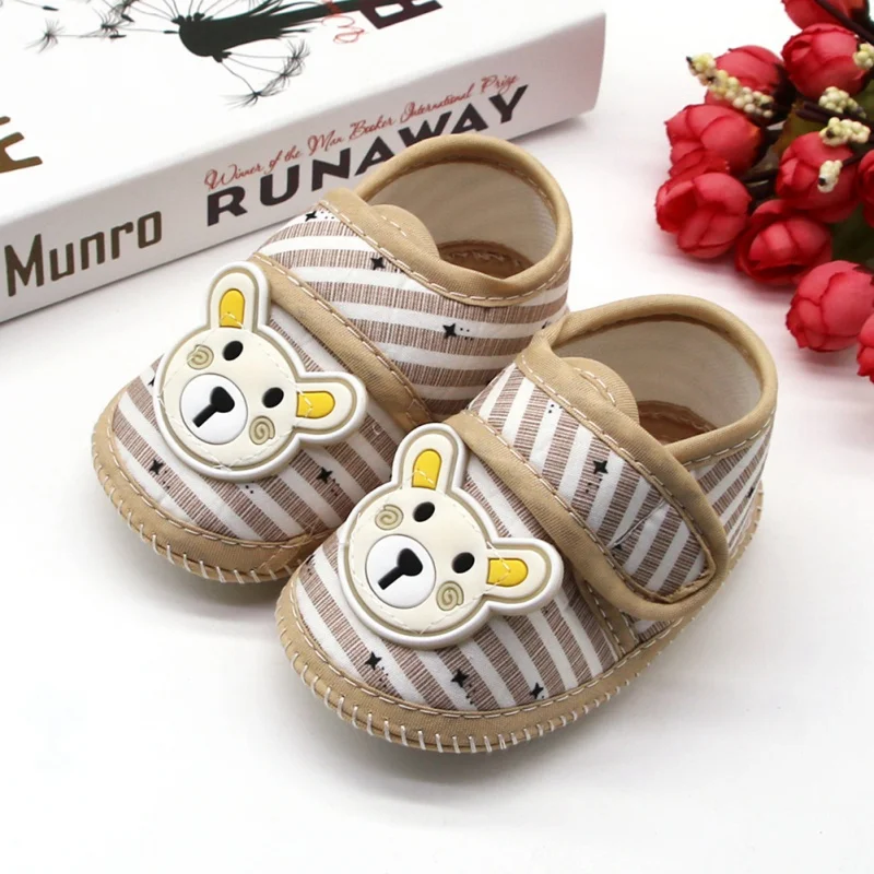 

Autumn Winter Baby Boys Cartoon Bear Shoes Toddler Kids Cotton Stripe Casual Sports Shoes Infant Girs First Walkers Brown