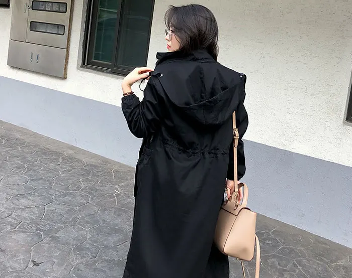 Spring Autumn New Women Loose Harajuku Windbreaker Long Sleeve Hooded Casual Plus Size Medium Long Trench Coats Casacas