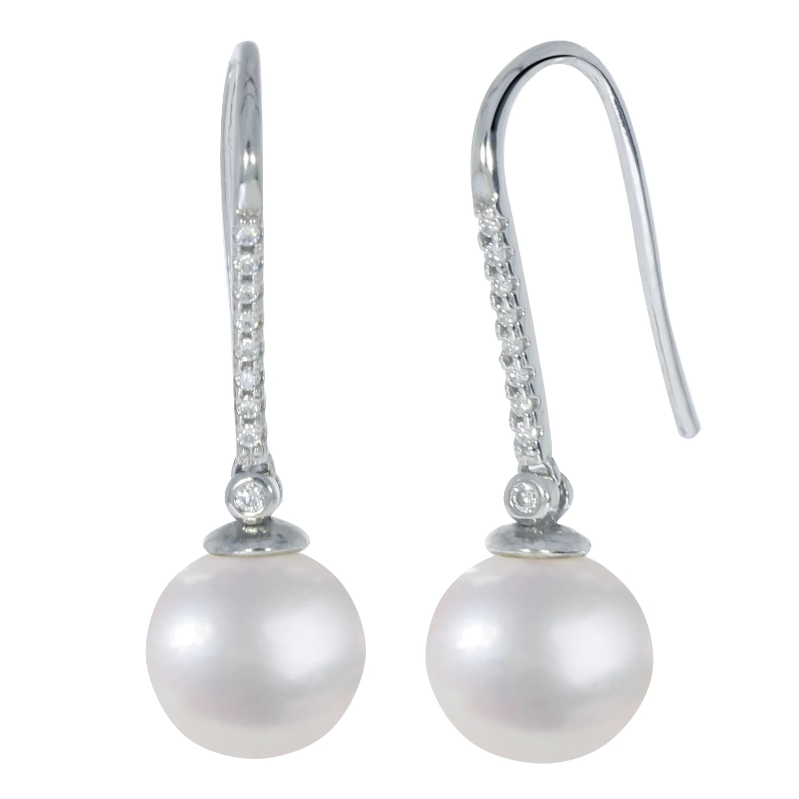 

925 Sterling Silver Hook Earrings With Cubic Zirconia Large Round Freshwater Pearl Drop Fashion Simple Jewelry For Women Girls