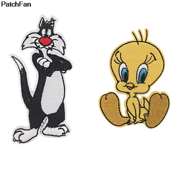 

A3402 Cartoon Cat And Bird Iron On Patch Clothing Diy Embroidered Applique Sew On Patches Fabric Badge Apparel Patchwork