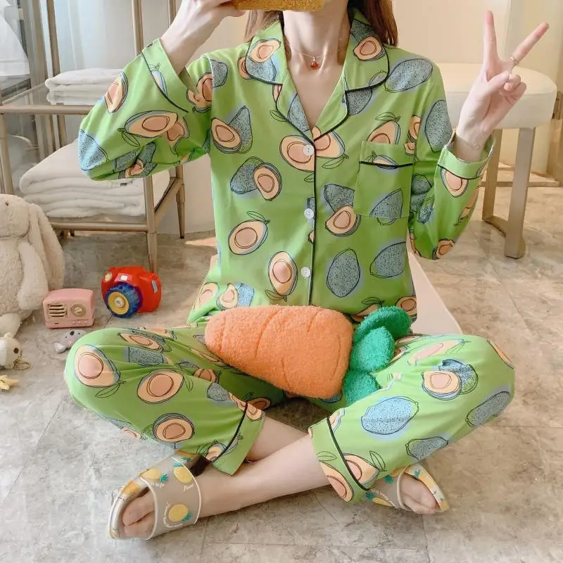 

[Wechat Business] [Cardigan] Spring And Autumn Pajamas WOMEN'S Cardigan Sweet Homewear Set
