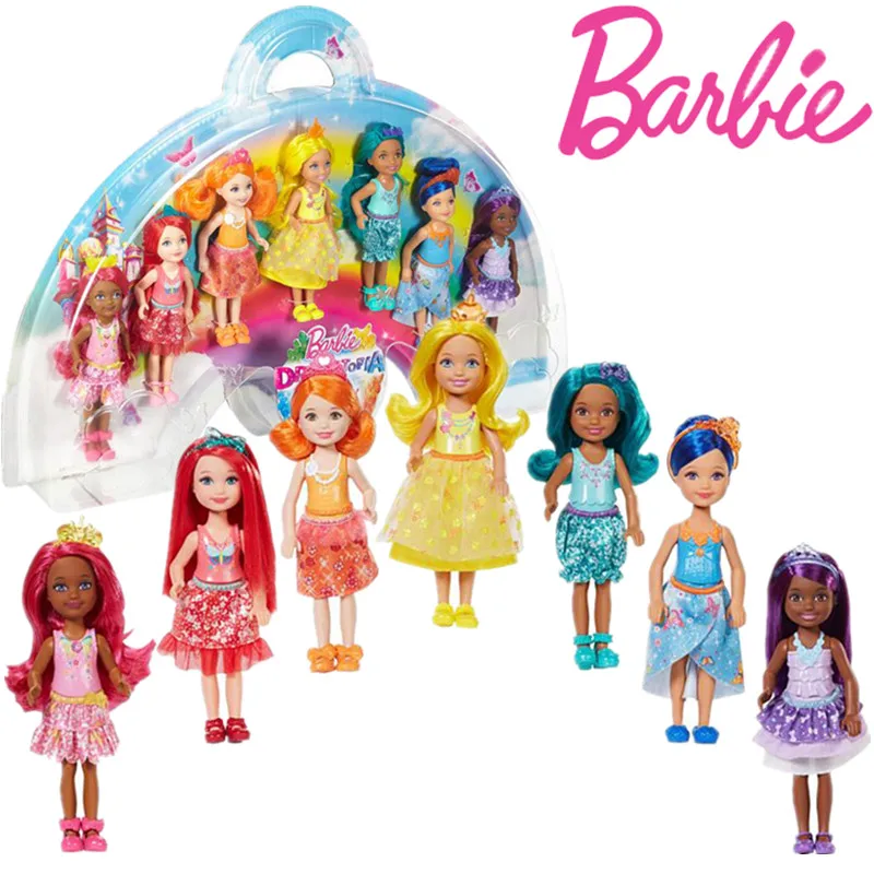 Barbie Rainbow Chelsea 7pcs Set Chelseas Mini Doll Girl Princess Clothes Dress Up Toy Gift Box For Girls Gift DPY37