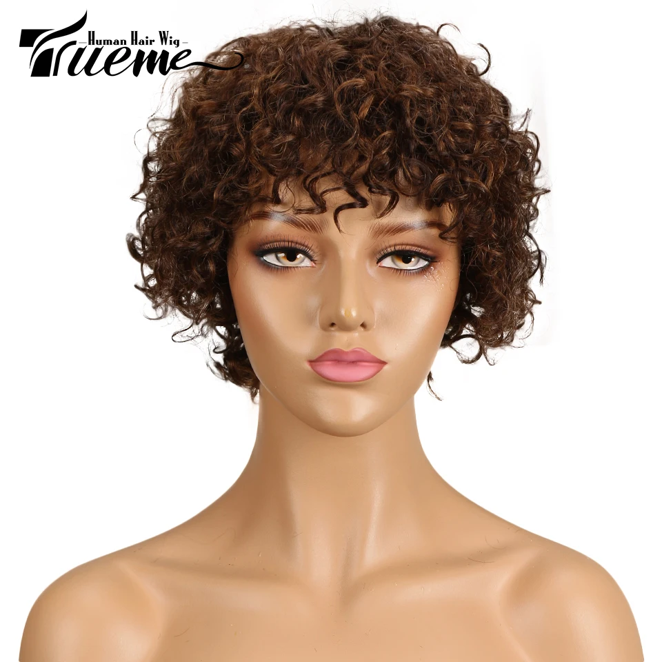 

Trueme Jerry Curly Short Bob Wig For Black Women #99J #30 #33 Colors Fashion Wig Brazilian Remy Jerry Curly Full Wigs