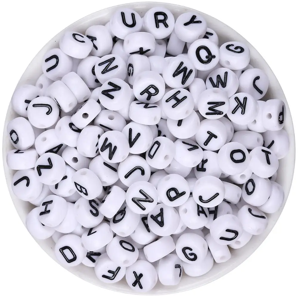 100 Cuentas De Letras Blancas Redondas De Acrílico Del Alfabeto, Cuentas De Letra T Para Hacer