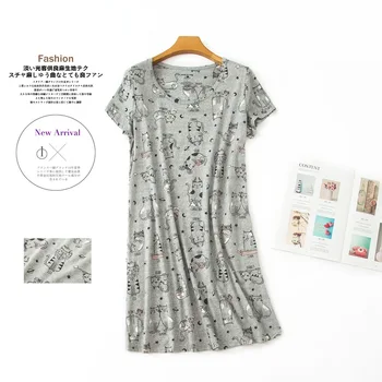 

Women's short sleeved nightgown cartoon cat print summer home wear clothes nightdress