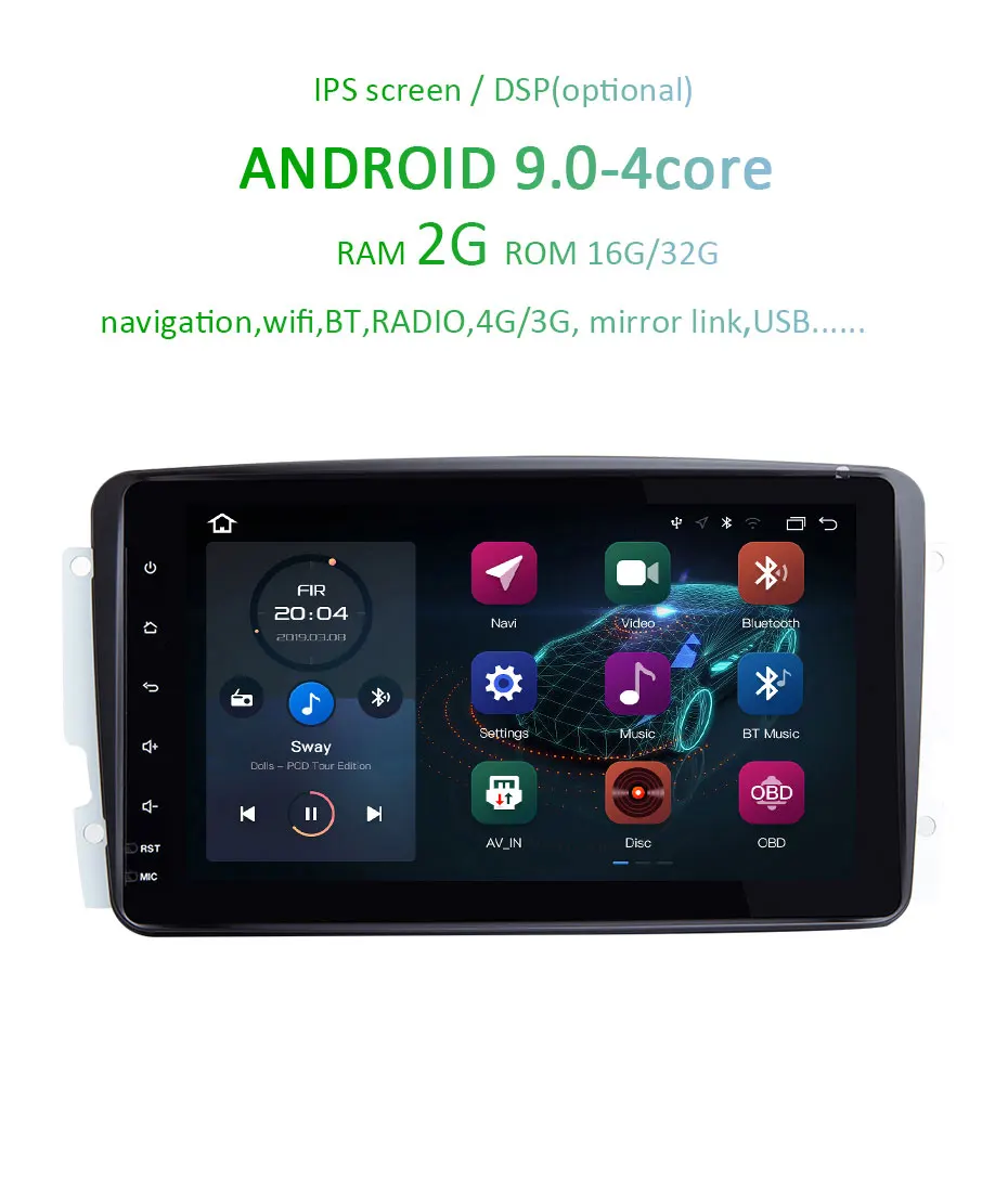 Best 8" DSP IPS Android 9.0 4G 64G 2 DIN Car DVD player For Benz CLK W209 W203 W168 W208 W463 W170 Vaneo Viano Vito E210 C208 GPS PC 3
