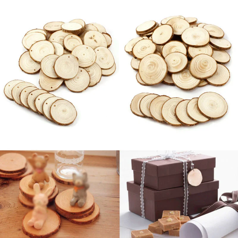 50pcs Wood Slices 5-6cm Wooden Craft Log Slices Set Natural Tree Bark Round Shape DIY Painting Crafts